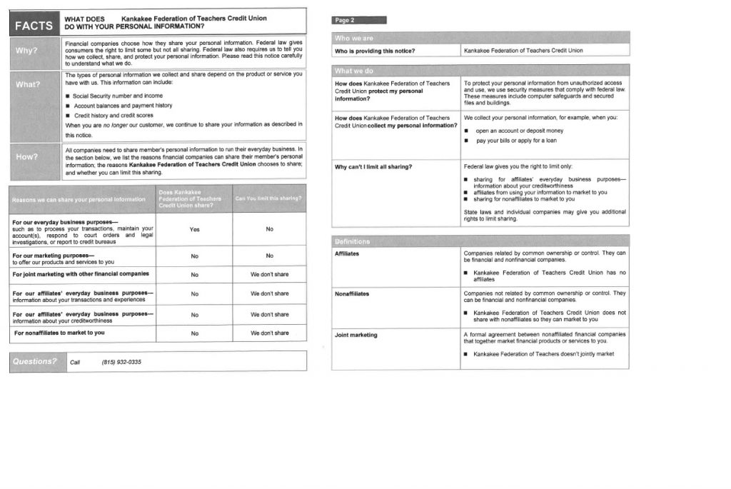 Kankakee Federation of Teachers CU Privacy Policy